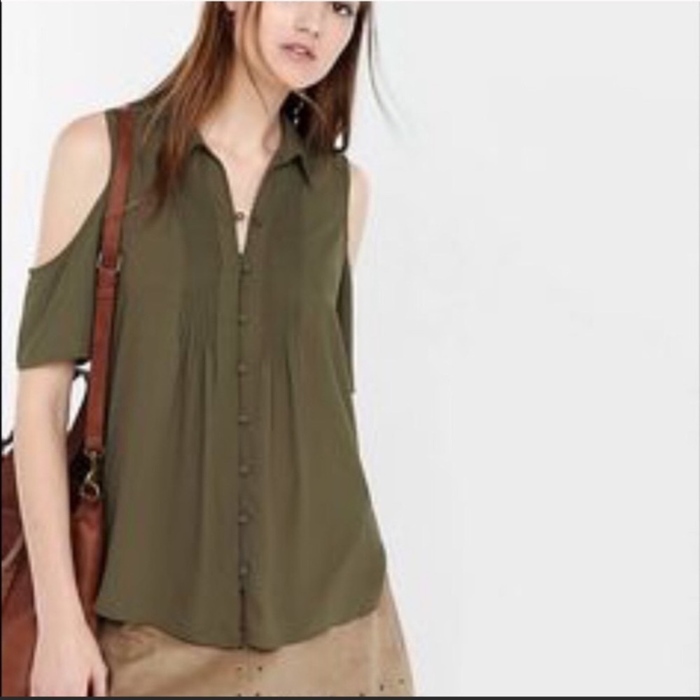 Express Button Down Cold Shoulder Blouse
